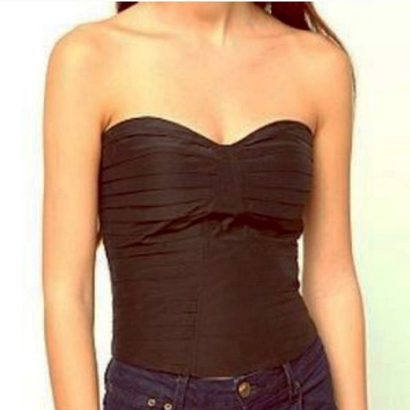 Silence + Noise Strapless Bustier Top Pleated Side Zip Strretch Back Size Large - Picture 2 of 14